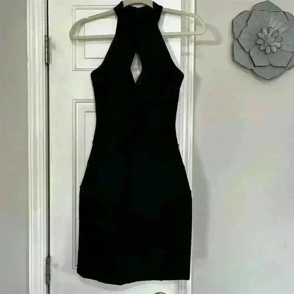 French Connection Women's Black Halter Cocktail Dress Size 4 Open Back Cutout - Picture 1 of 11